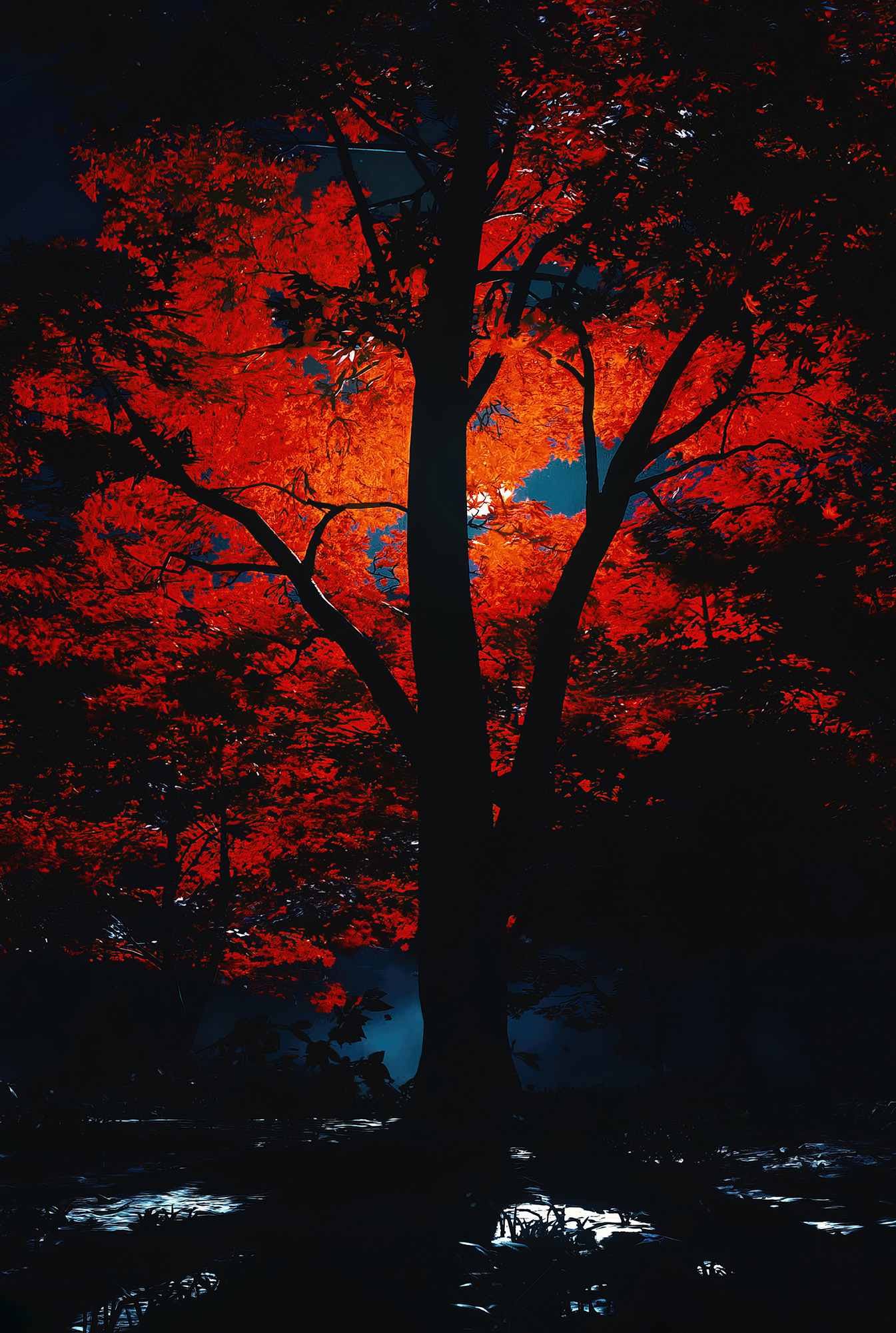 Autumn leaves and moonlight